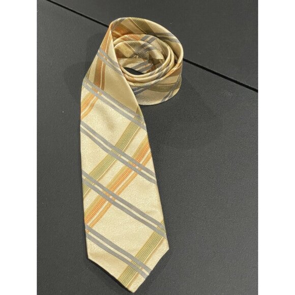 Tommy Bahama NWT Hand Sewn Woven Silk Tie Beige/Green/Orange/Blue Plaid Italy - Picture 7 of 7